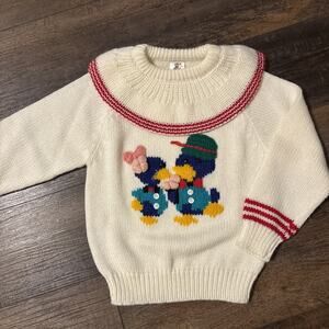HUAH CHII Handmade Knit Sweater Youth Kids 10 Ducks Vintage Christmas Holiday 90
